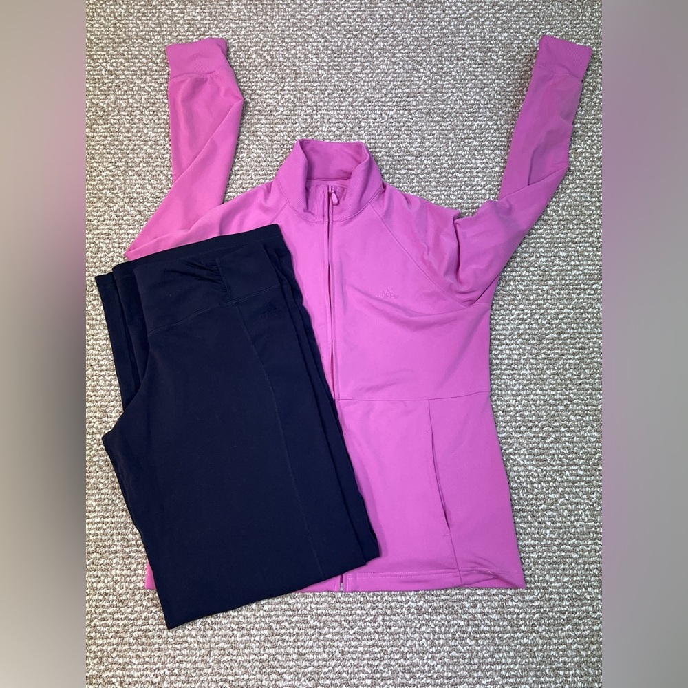Adidas Pink Jacket and Black Pants Set Sz XL